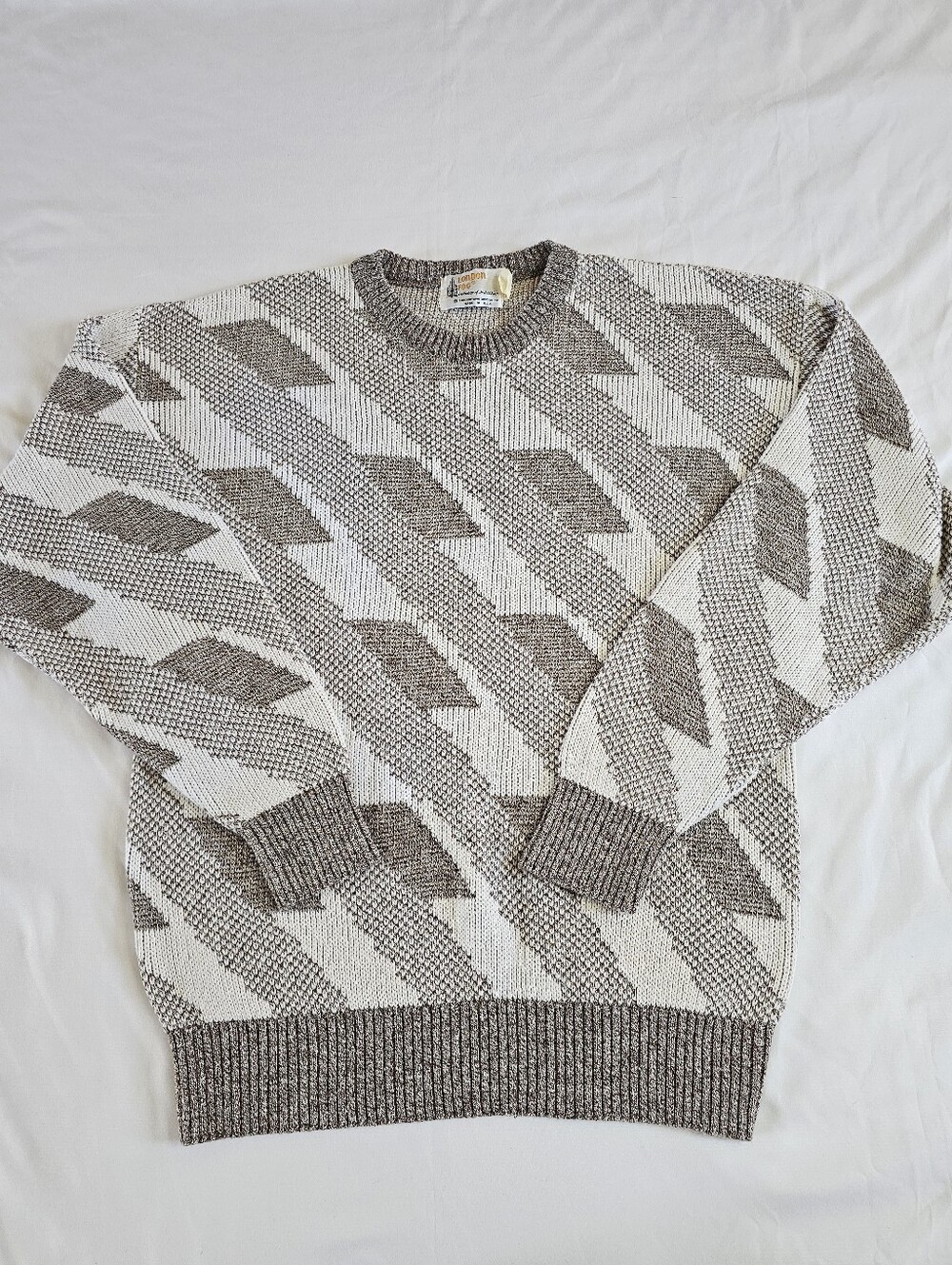 Vintage London Fog Pullover Geometric Crew Neck Sweater Sz XL Rustic Cabin Fall